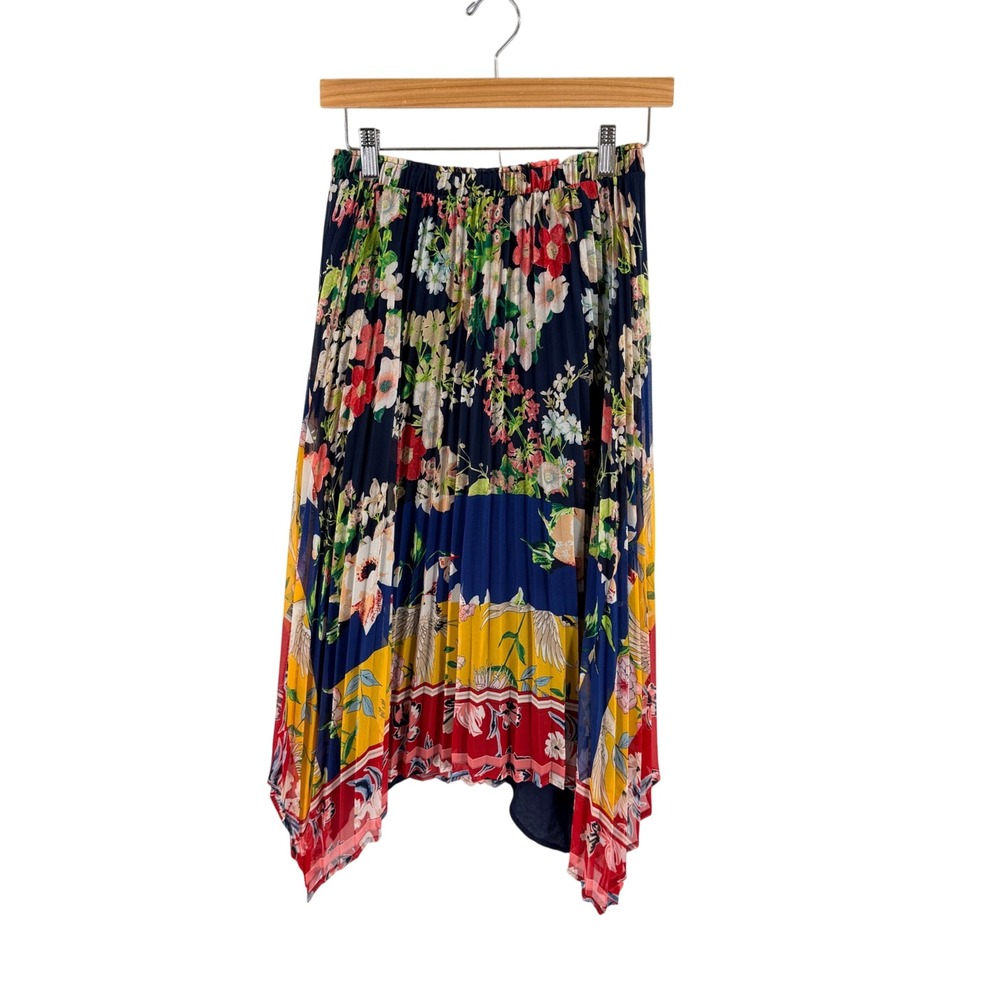 Anthropologie One September Pleated Floral Midi Skirt Small Boho Asymmetrical